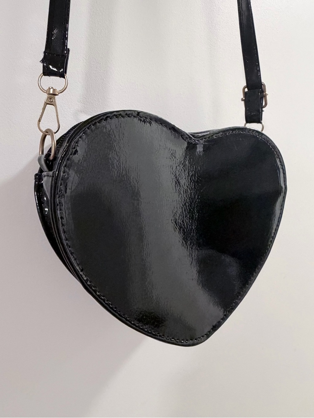 Black Patent Heart Crossbody Bag